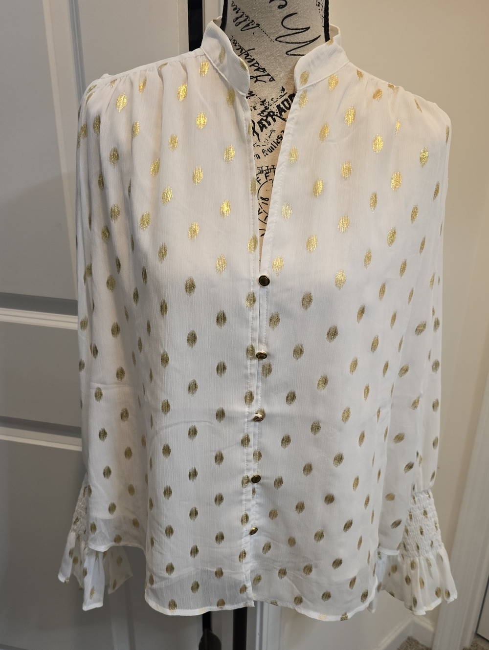 Commense White Blouse with Gold Dot Print